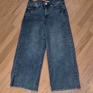 Oat New York Wide-Leg Raw Hem Jeans in Faded Blue